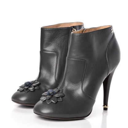 Chanel Lambskin Camellia CC Booties 38 Dark Grey 3 of 8