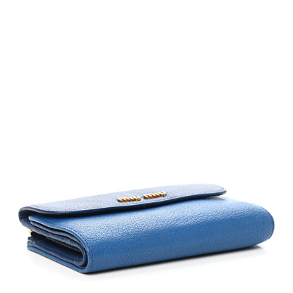 Miu Miu Goatskin Madras Compact Flap Wallet Cobalto Marea 4 of 8