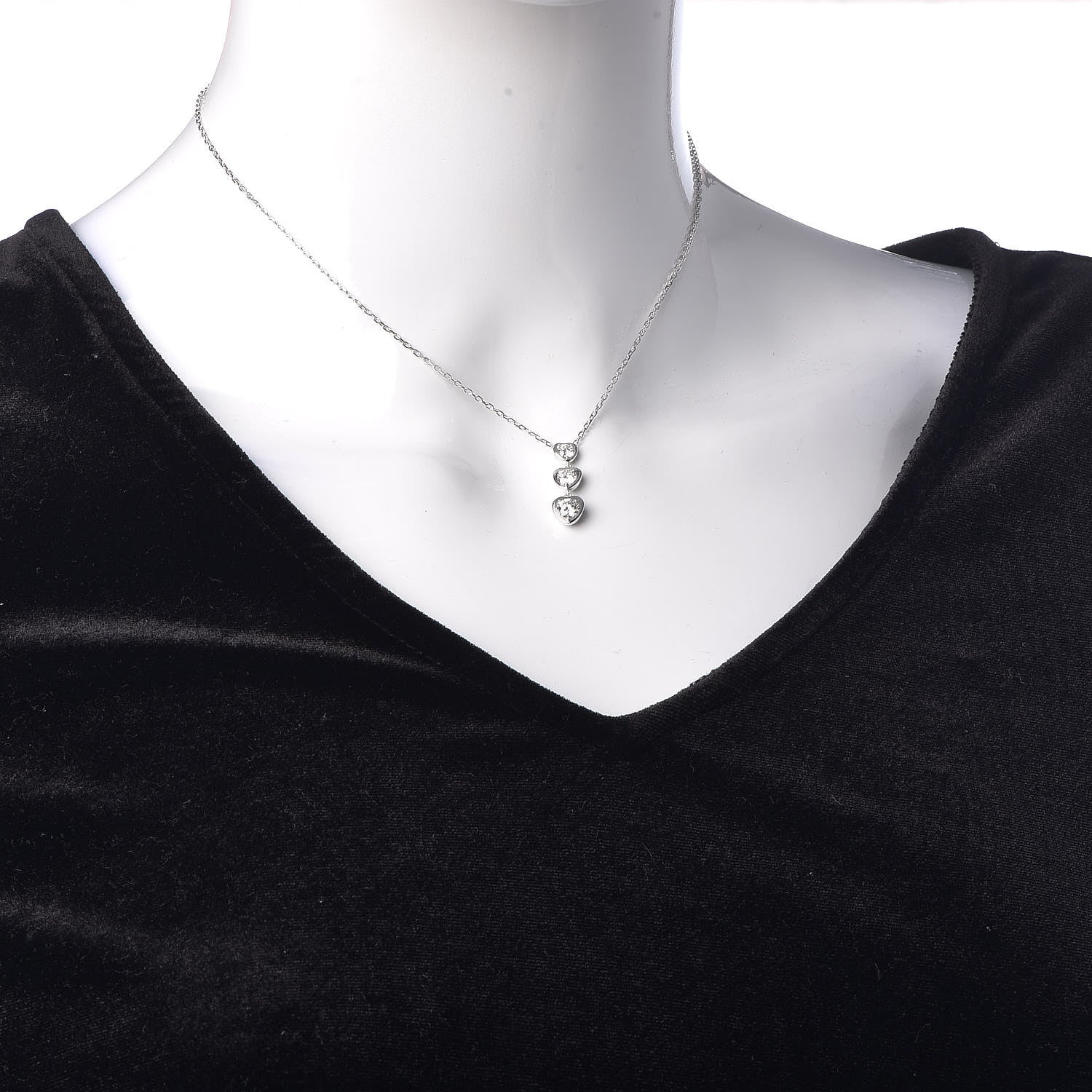 Cartier 18K White Gold Diamond Legers 3 Heart Motif Necklace 2 of 5