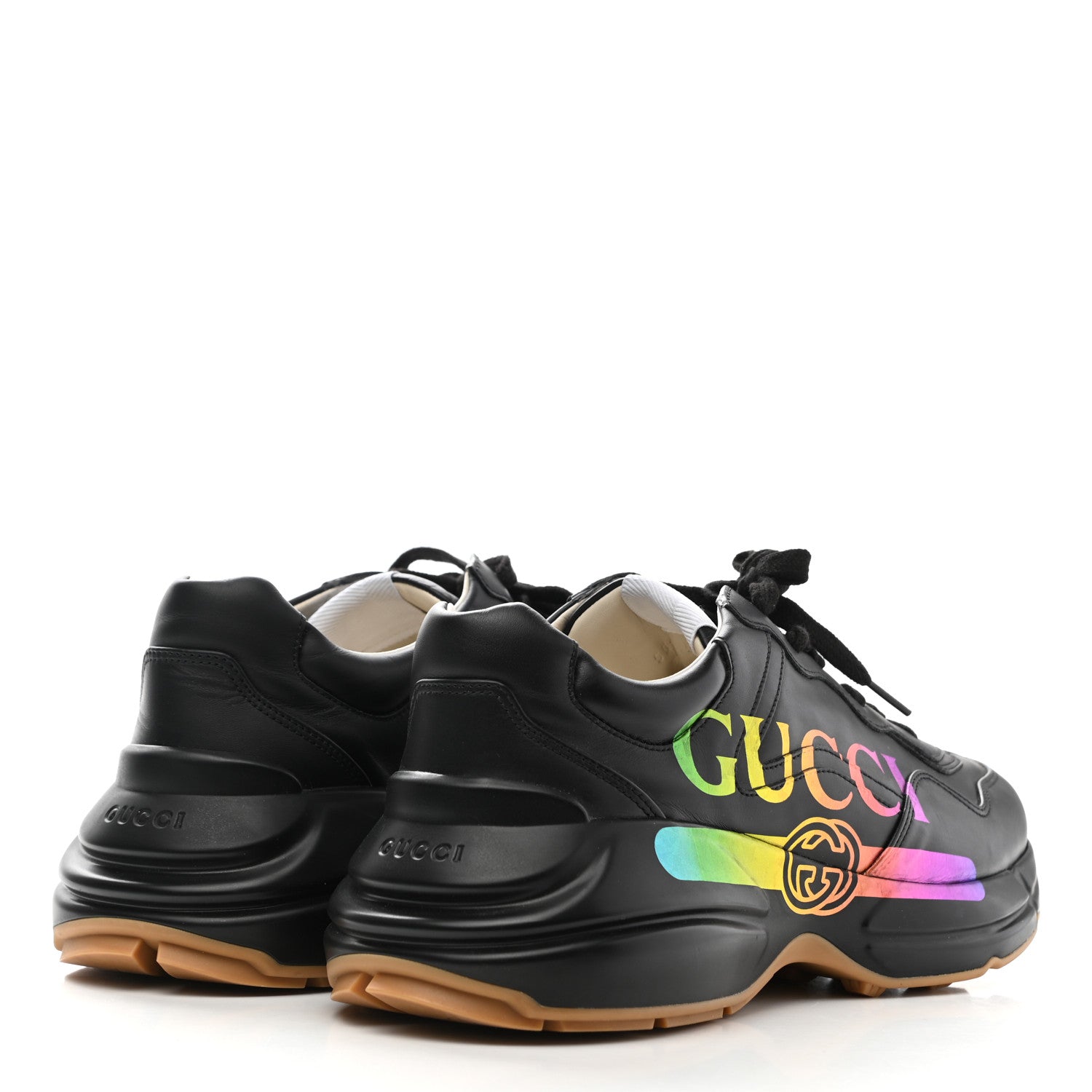 Gucci Calfskin Iridescent Logo Mens Rhyton Sneakers 9 Black 4 of 13