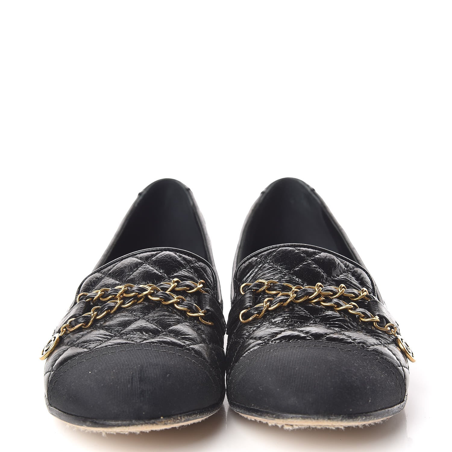 Chanel Grosgrain Glazed Lambskin Quilted Chain Loafers 37.5 Black 2 of 11