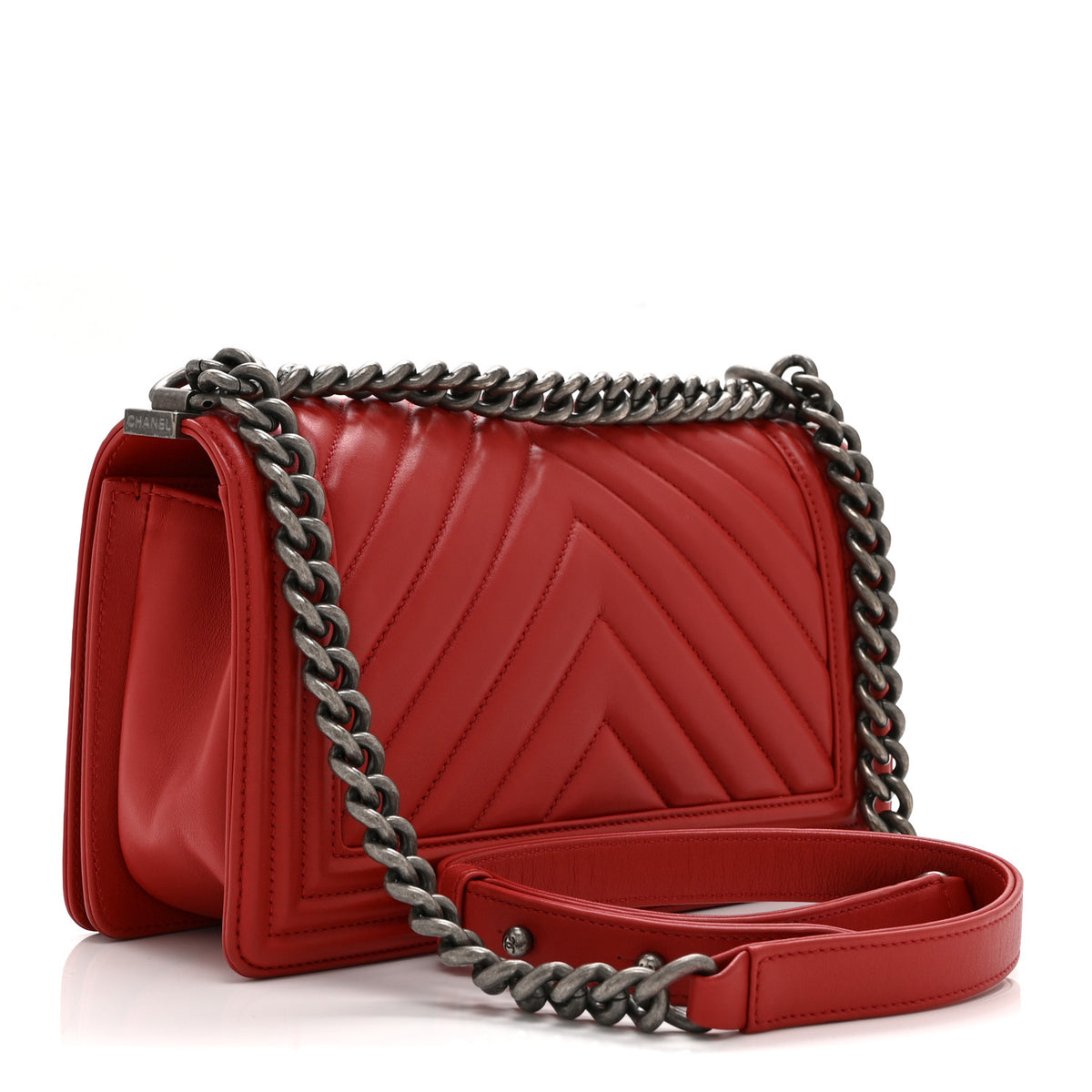 Chanel Calfskin Chevron Quilted Medium Boy Flap Red 3 of 10