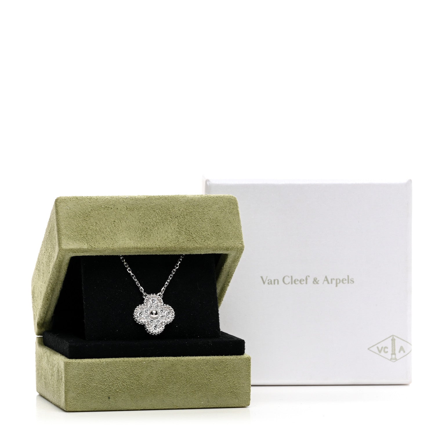 Van Cleef & Arpels 18K White Gold Diamond Vintage Alhambra Pendant Necklace 6 of 6