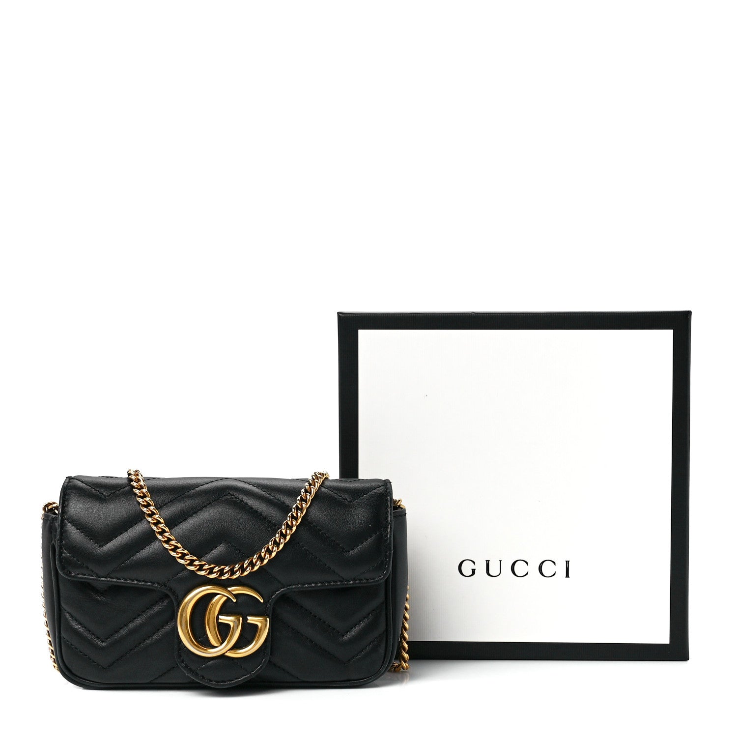 Gucci Calfskin Matelasse Super Mini GG Marmont Shoulder Bag Black 12 of 12