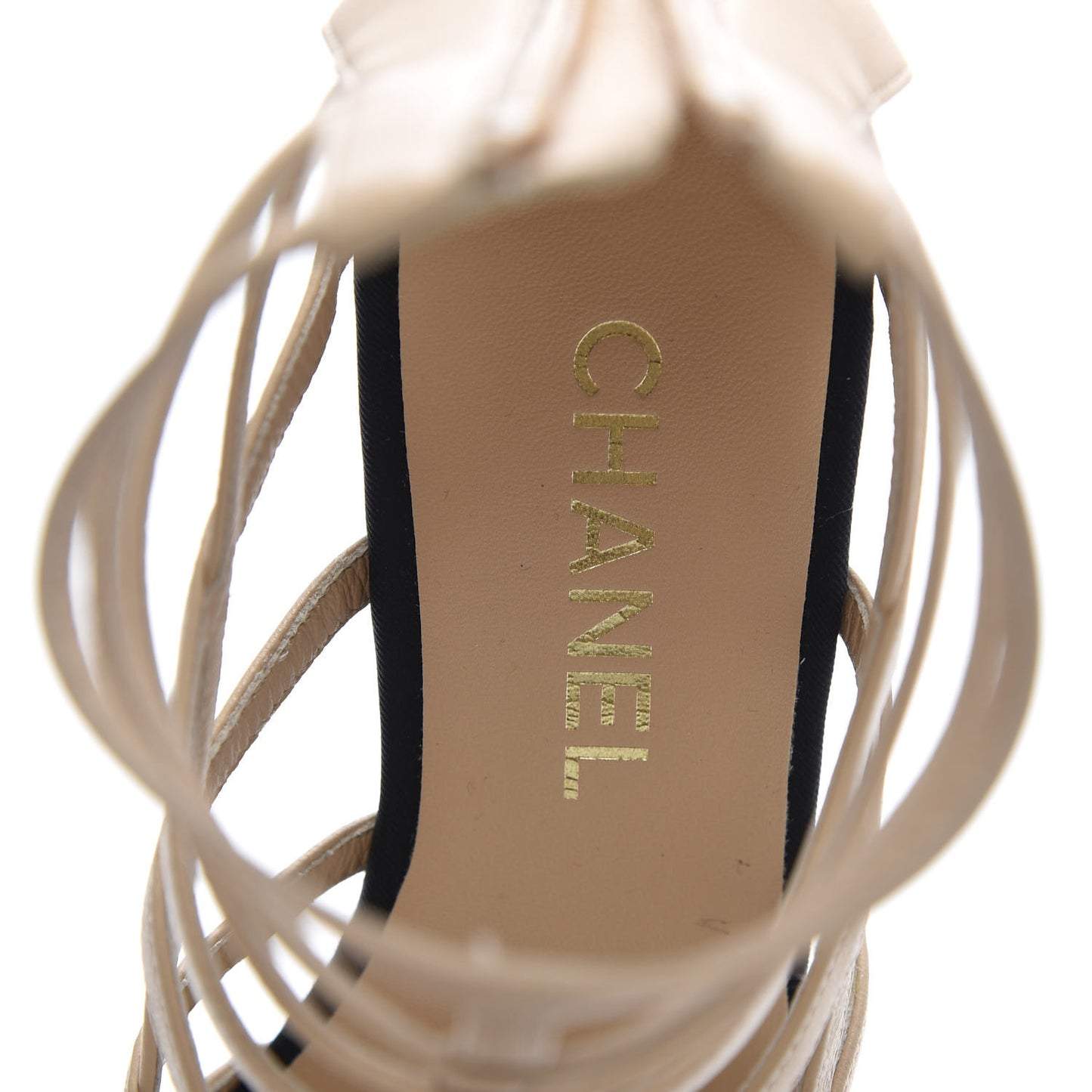 Goatskin Grosgrain Cap Toe CC Gladiator Sandals 37.5 Beige Black