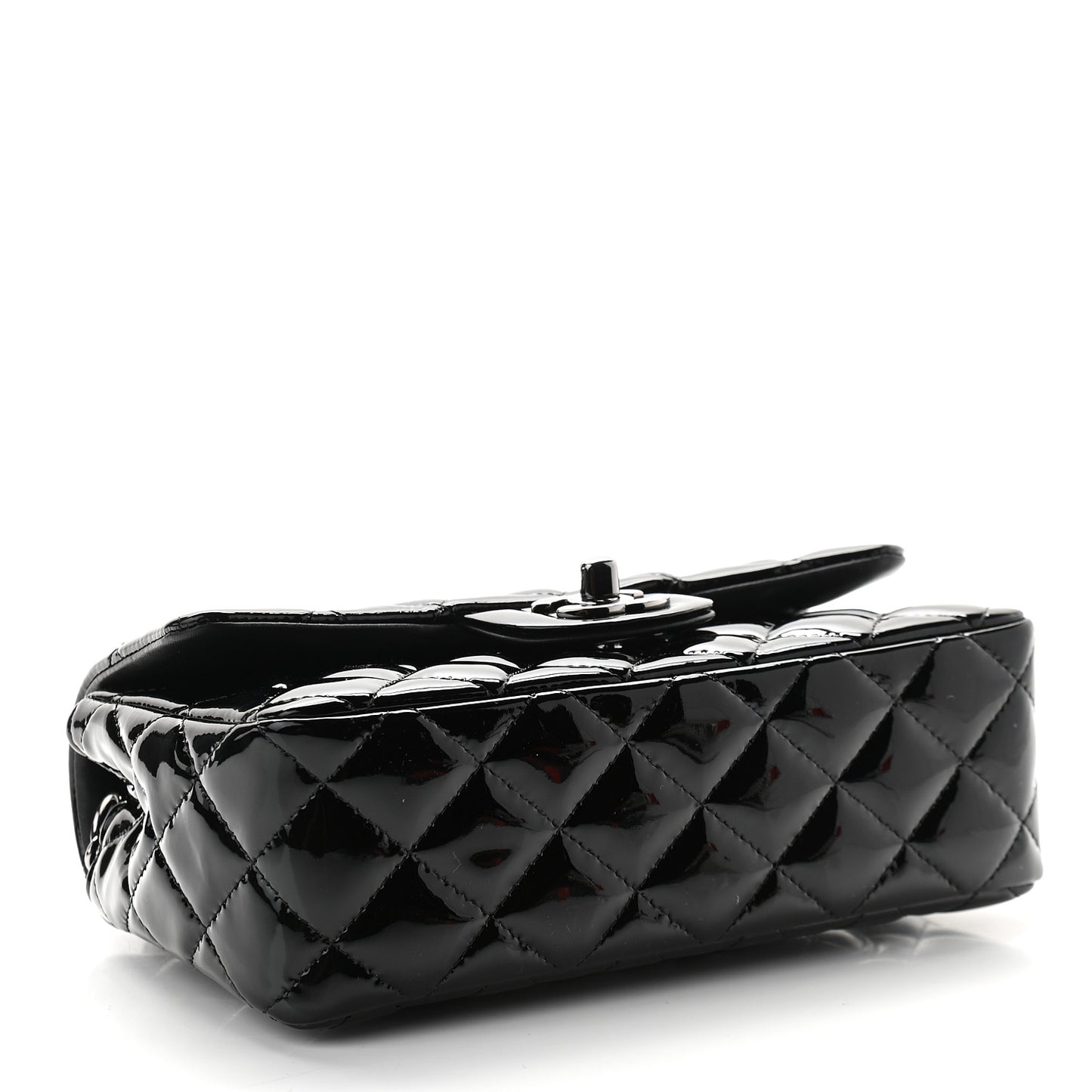 Patent Calfskin Quilted Mini Rectangular Flap Black