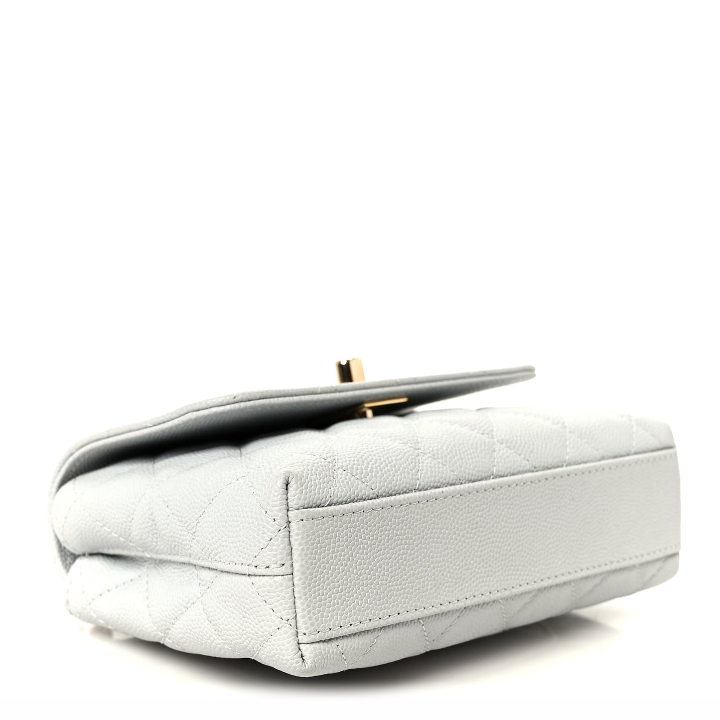 Caviar Lizard Embossed Quilted Coco Handle Clutch With Chain Light Blue