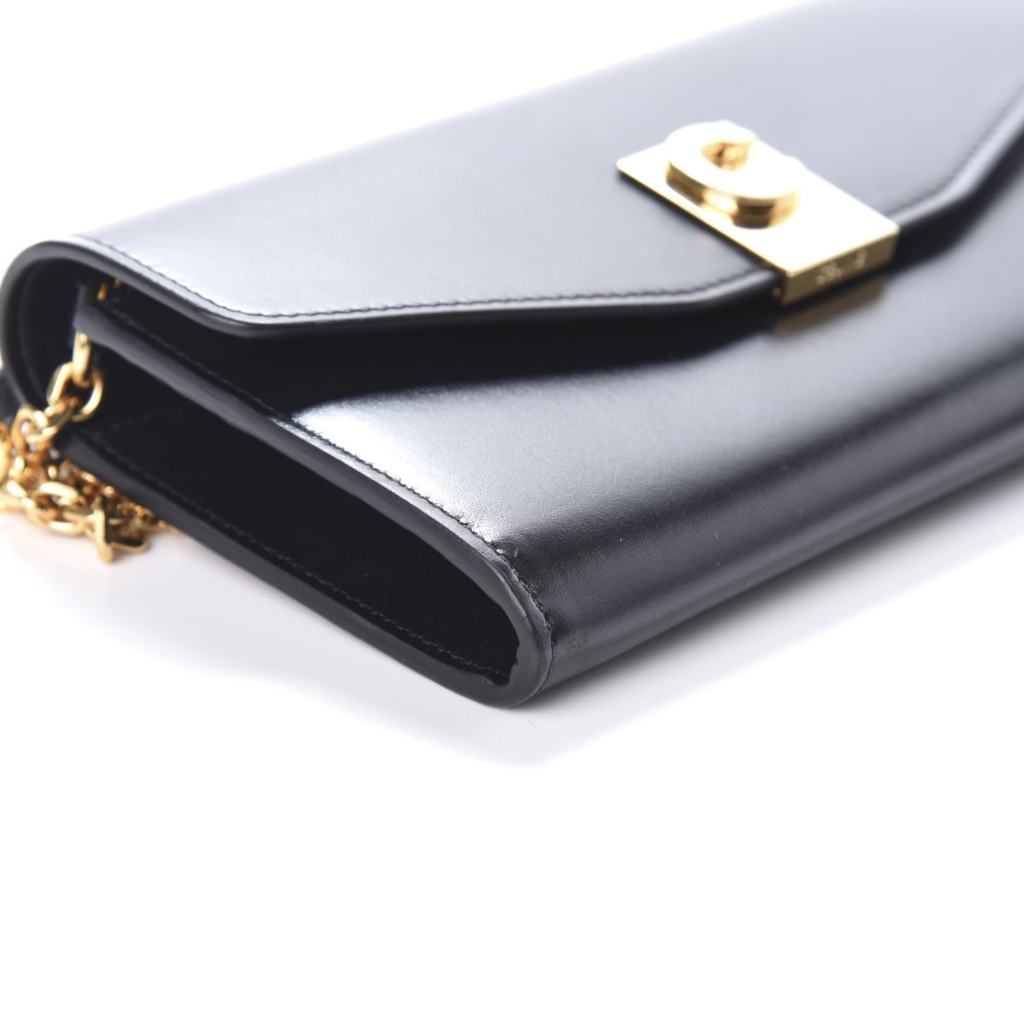 Shiny Smooth Calfskin C Wallet On Chain Bag Black