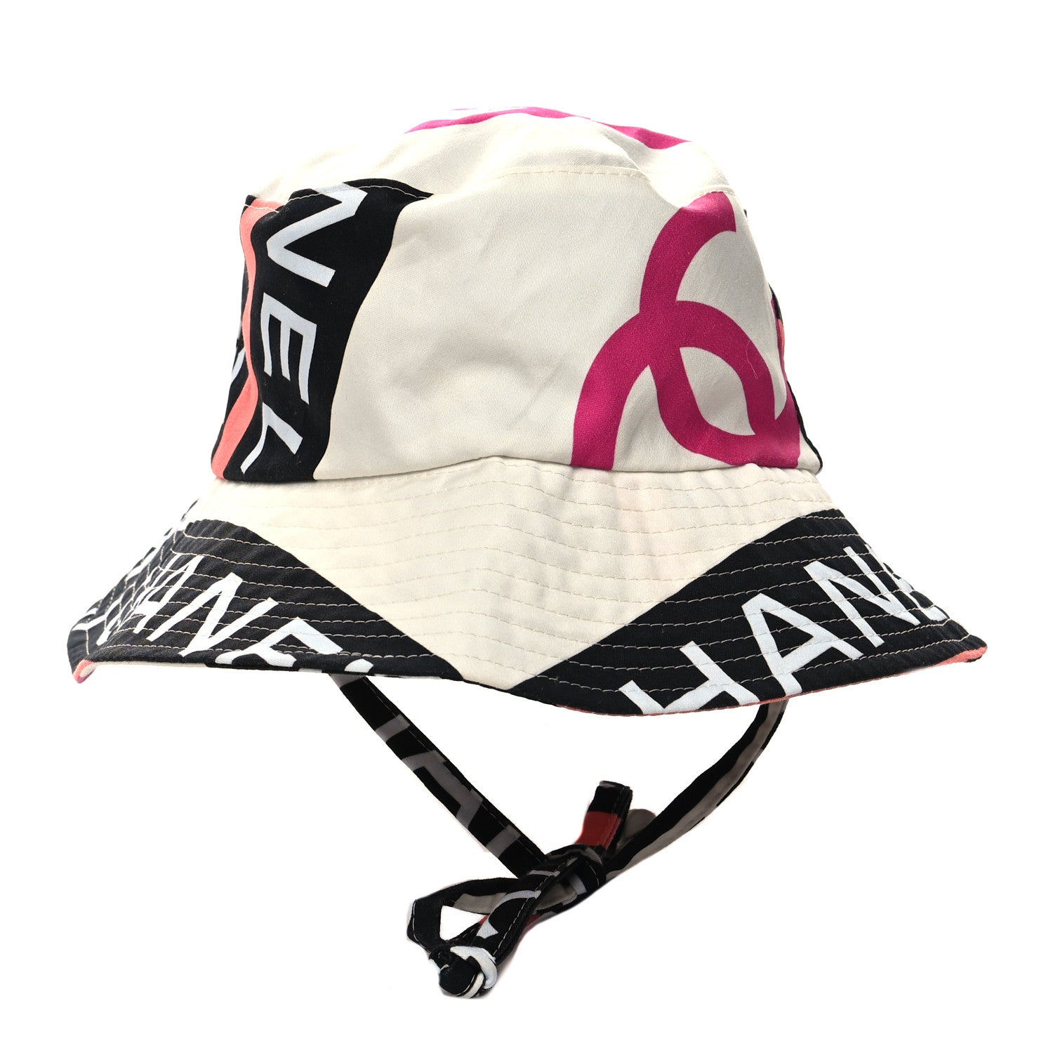 Chanel Cotton Logo Cloche Hat size S Ecru Black Pink 5 of 7