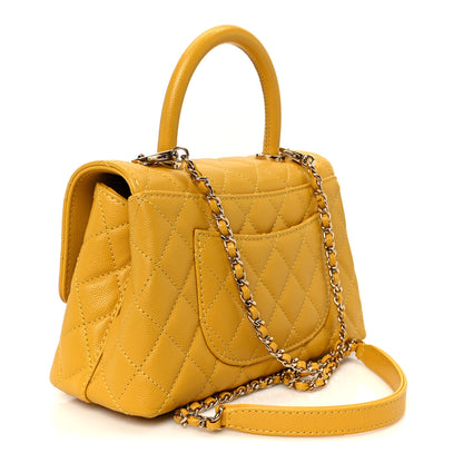 Chanel Caviar Quilted Mini Coco Handle Flap Yellow 3 of 12
