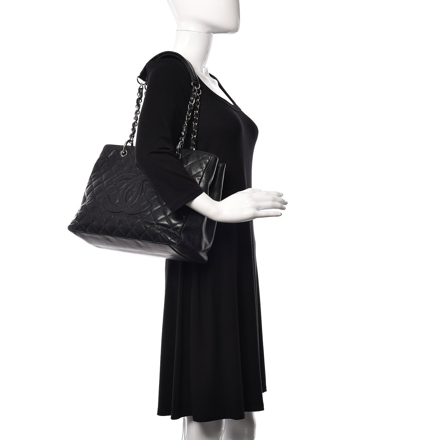 Caviar Quilted Grand Shopping Tote GST Black