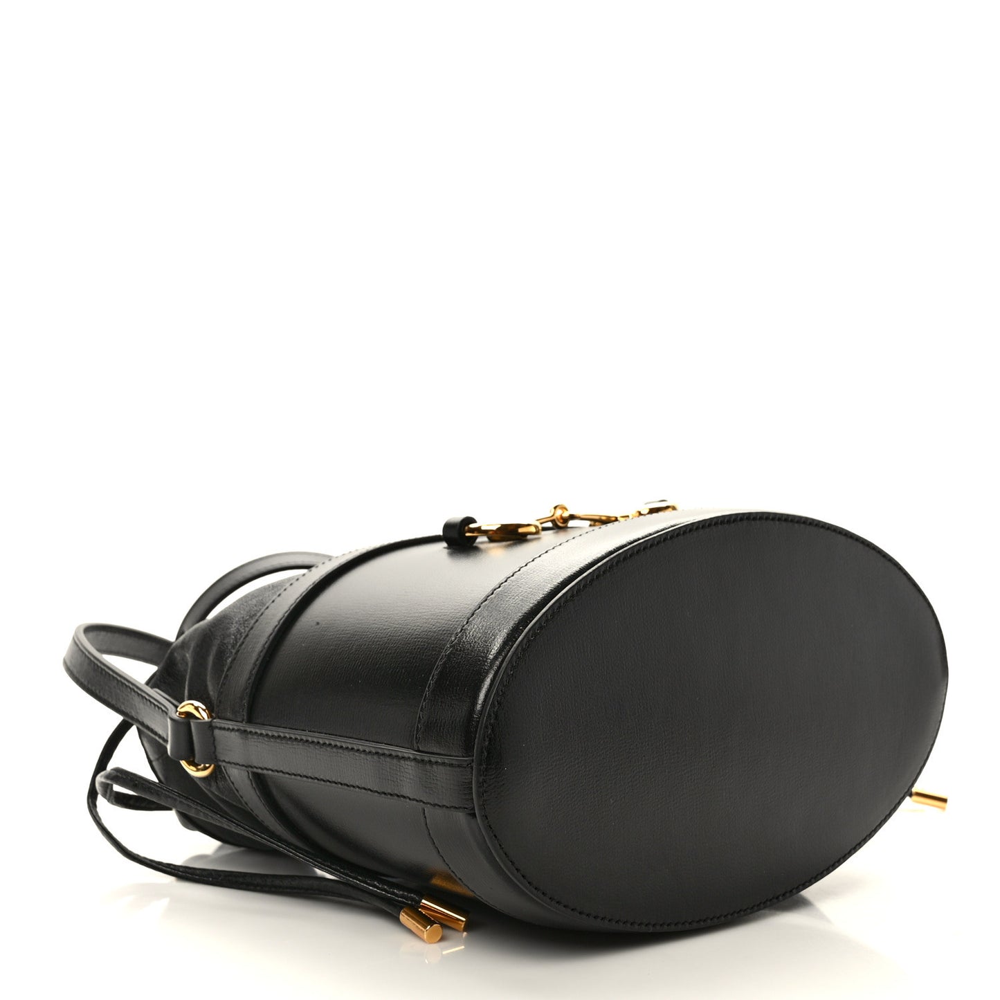 Azalea Sakai Calfskin Horsebit 1955 Drawstring Bucket Bag Black