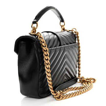 Saint Laurent Sheepskin Matelasse Chevron Monogram Medium College Bag Black 3 of 11