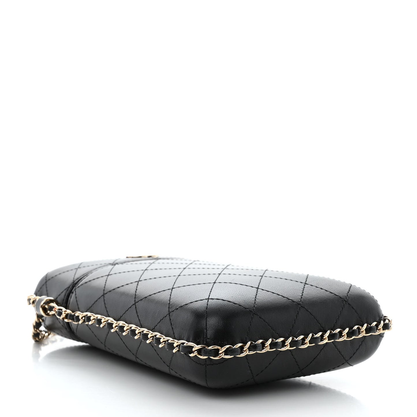 Lambskin Quilted Chain Around Phone Holder Black