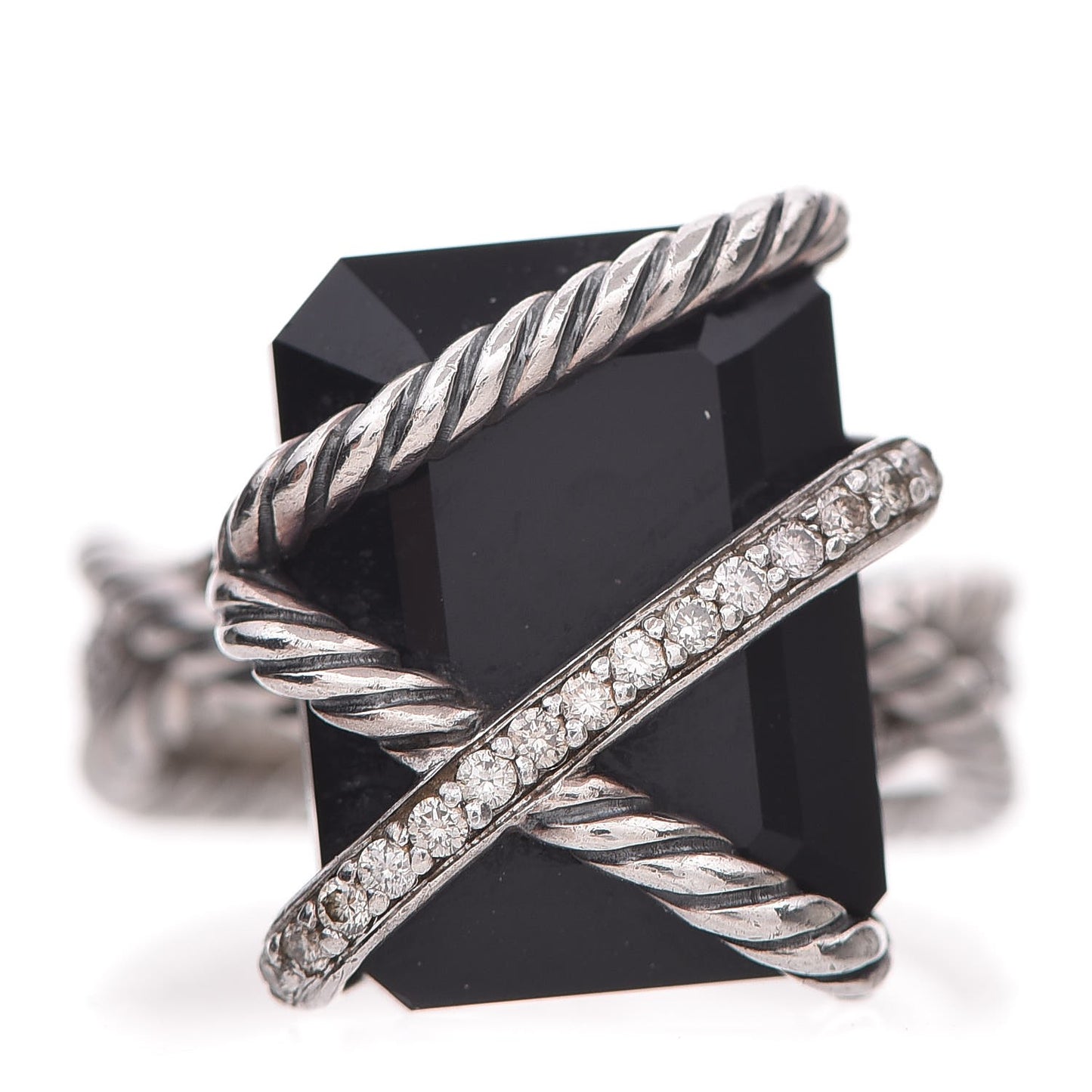 Sterling Silver Diamond Black Onyx 15mm Cable Wrap Ring 52 6