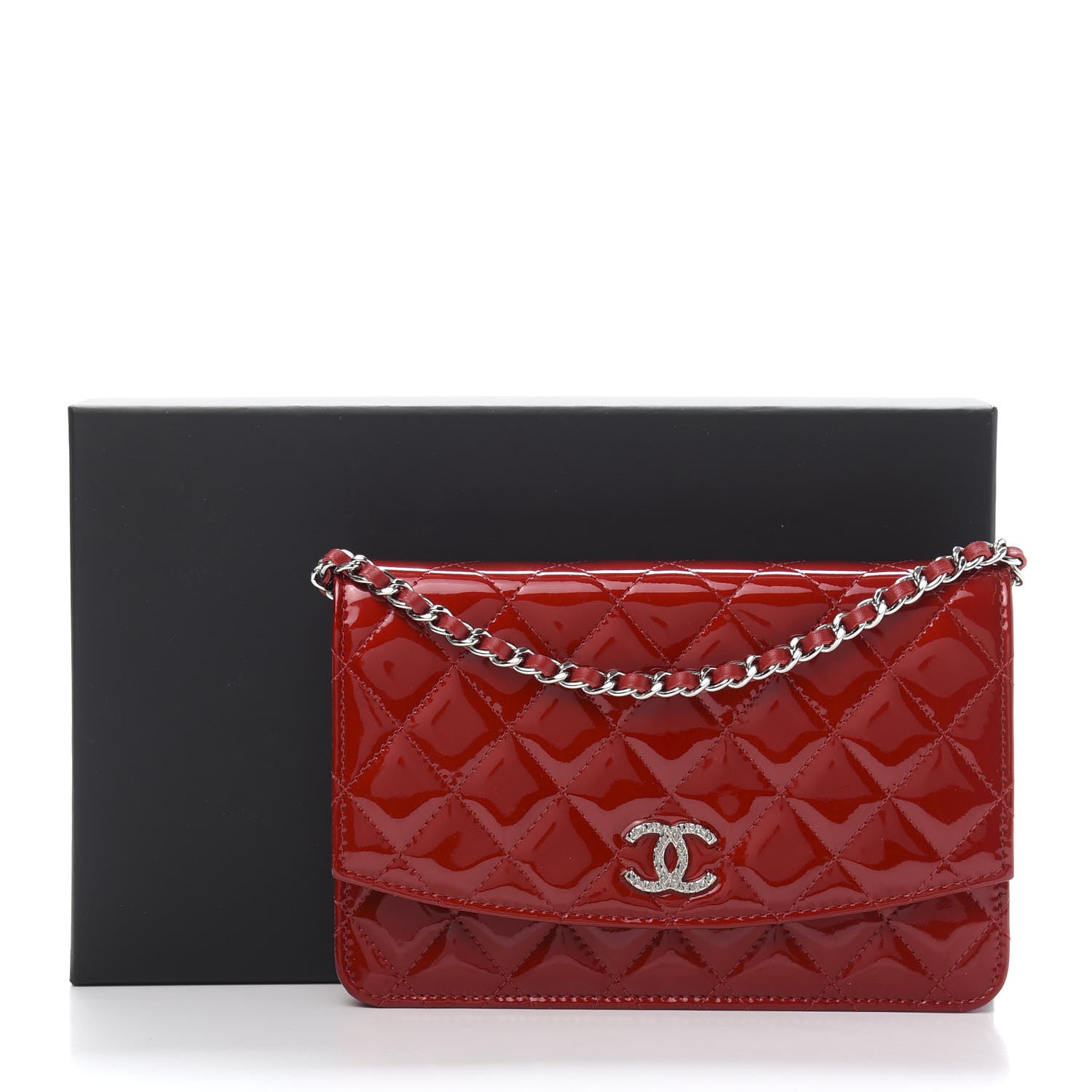 Chanel Patent Quilted Brilliant Wallet On Chain WOC Red 11 of 11
