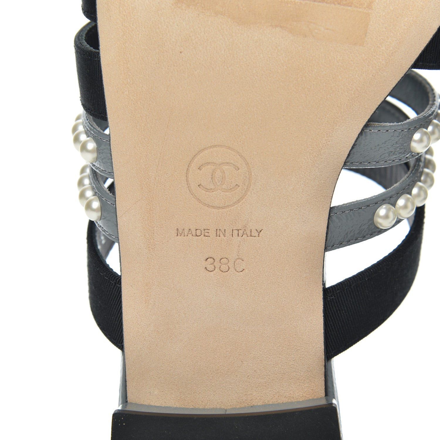 Chanel Patent Grosgrain CC Pearl Mules 38 Grey Black 7 of 11