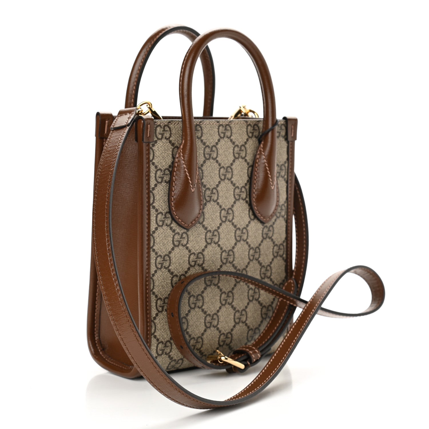 Gucci GG Supreme Monogram Azalea Calfskin Mini Retro Interlocking G Tote Bag Beige Ebony Brown Sugar 3 of 12
