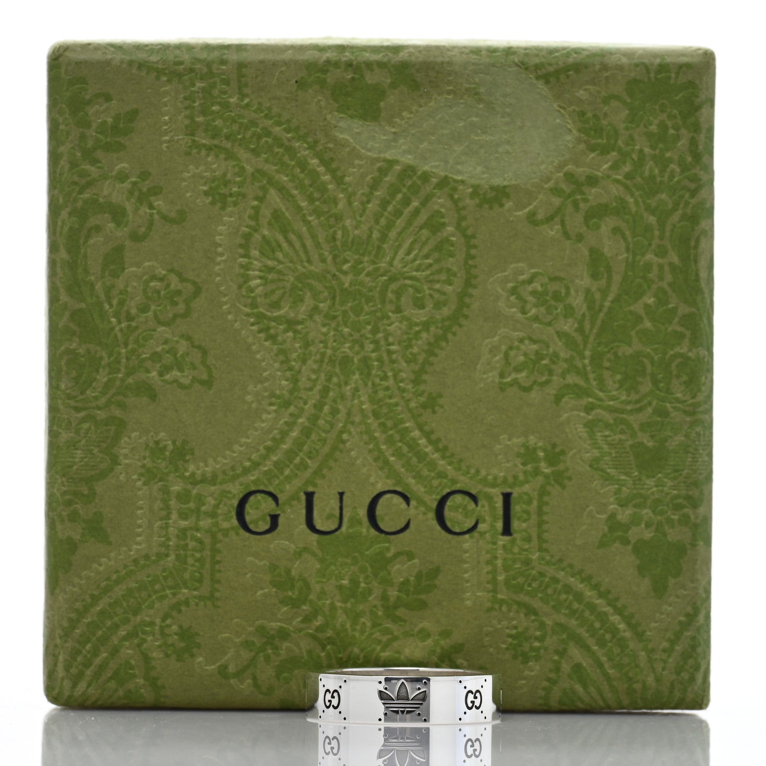 Gucci X ADIDAS Sterling Silver Trefoil GG Monogram Band Ring 62 10 5 of 5