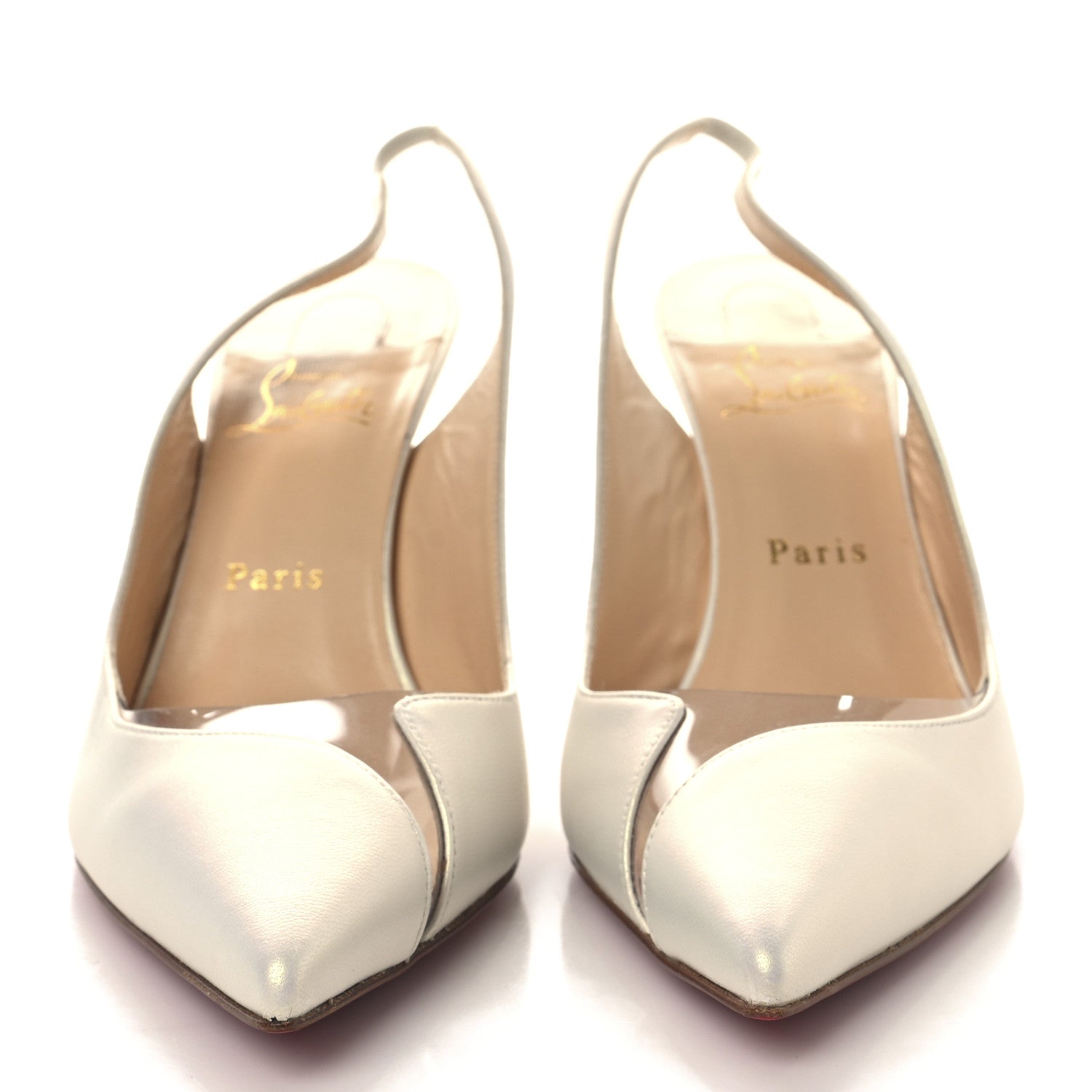 Christian Louboutin Nappa PVC V Sling 85 Pumps 40.5 White 3 of 10