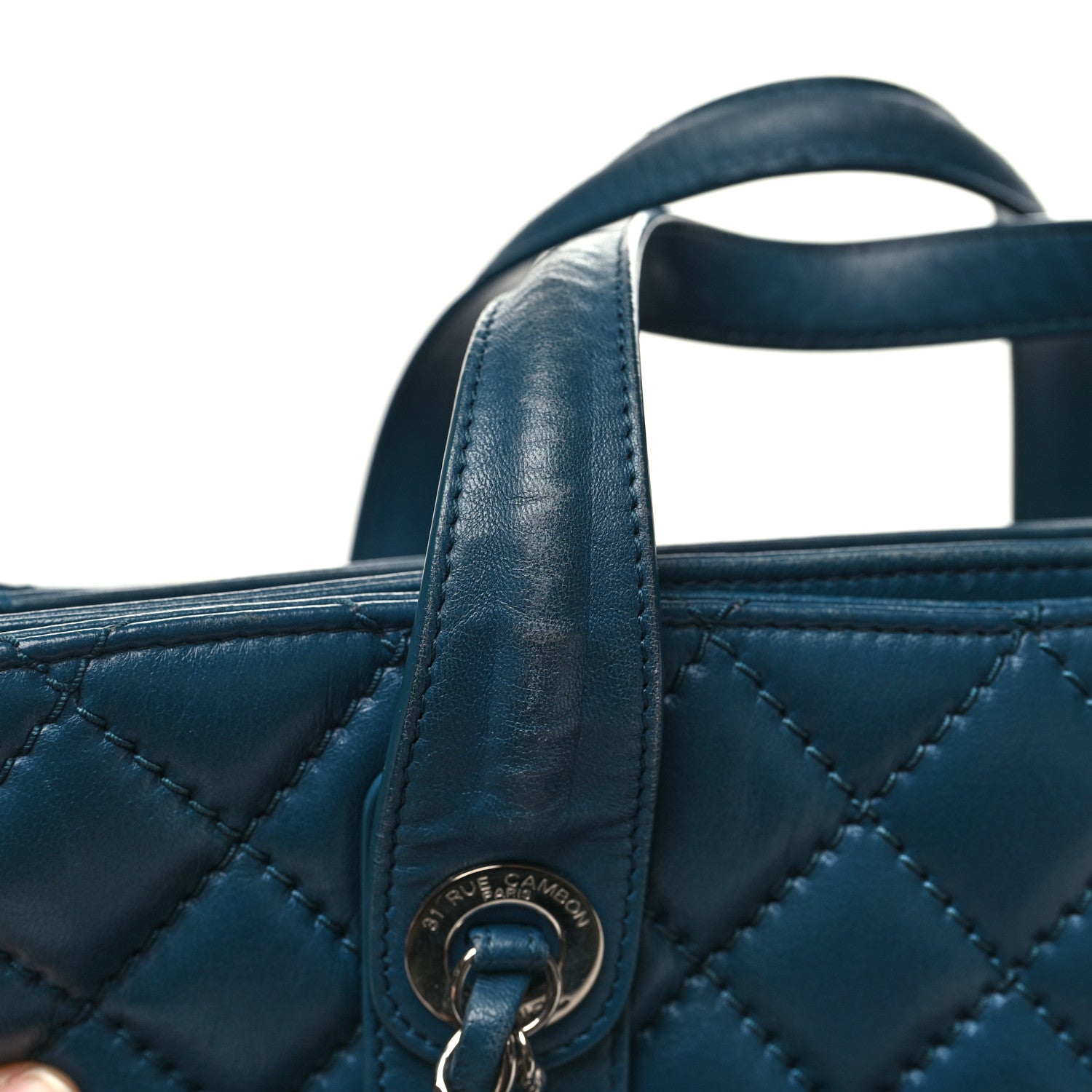 Chanel Lambskin Quilted Easy Carry Shopping Tote Blue 16 of 19