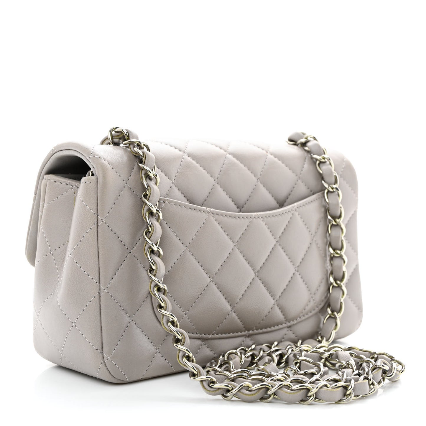 Lambskin Quilted Mini Rectangular Flap Grey
