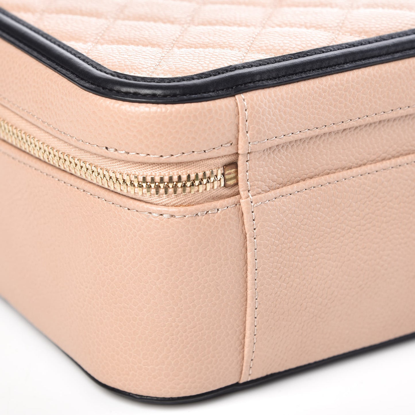 Caviar Quilted Large CC Filigree Vanity Case Beige Black