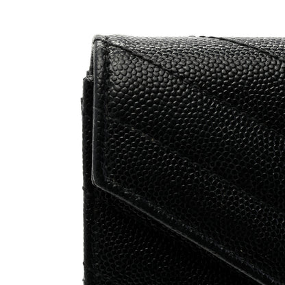 Saint Laurent Grain De Poudre Matelasse Chevron Small Monogram Envelope Wallet Black 8 of 10