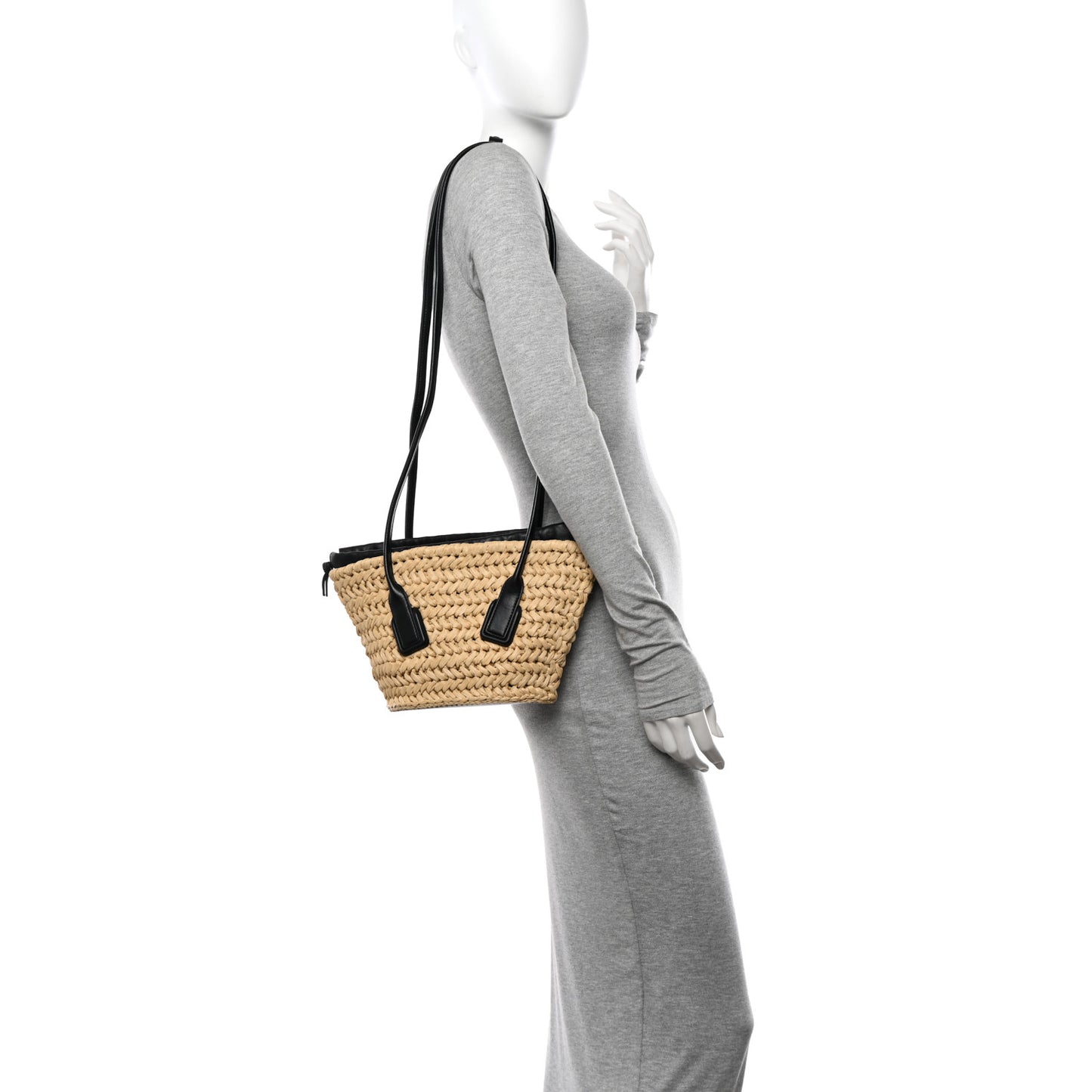 Raffia Calfskin Small Arco Basket Black