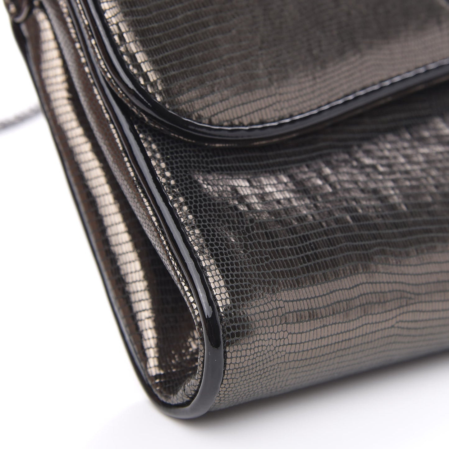 Metallic Laminato Embossed Lizard Riviera Clutch Anthracite