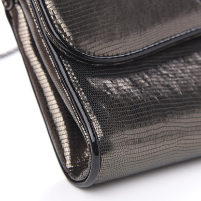 Christian Louboutin Metallic Laminato Embossed Lizard Riviera Clutch Anthracite 7 of 8