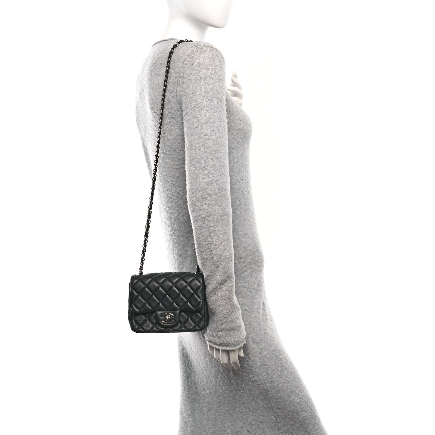 Lambskin Quilted Mini Square Flap Black