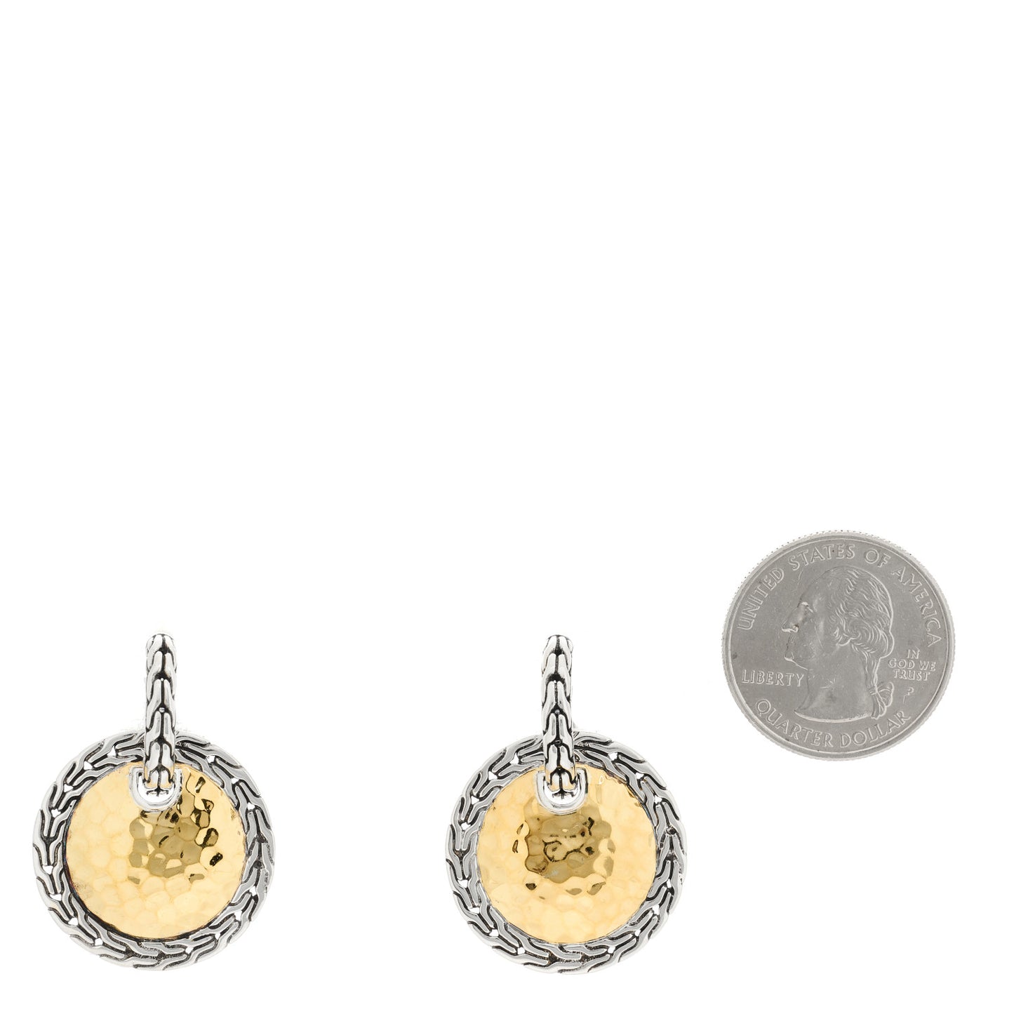 Sterling Silver 22K Yellow Gold Hammered Disc Drop Earrings