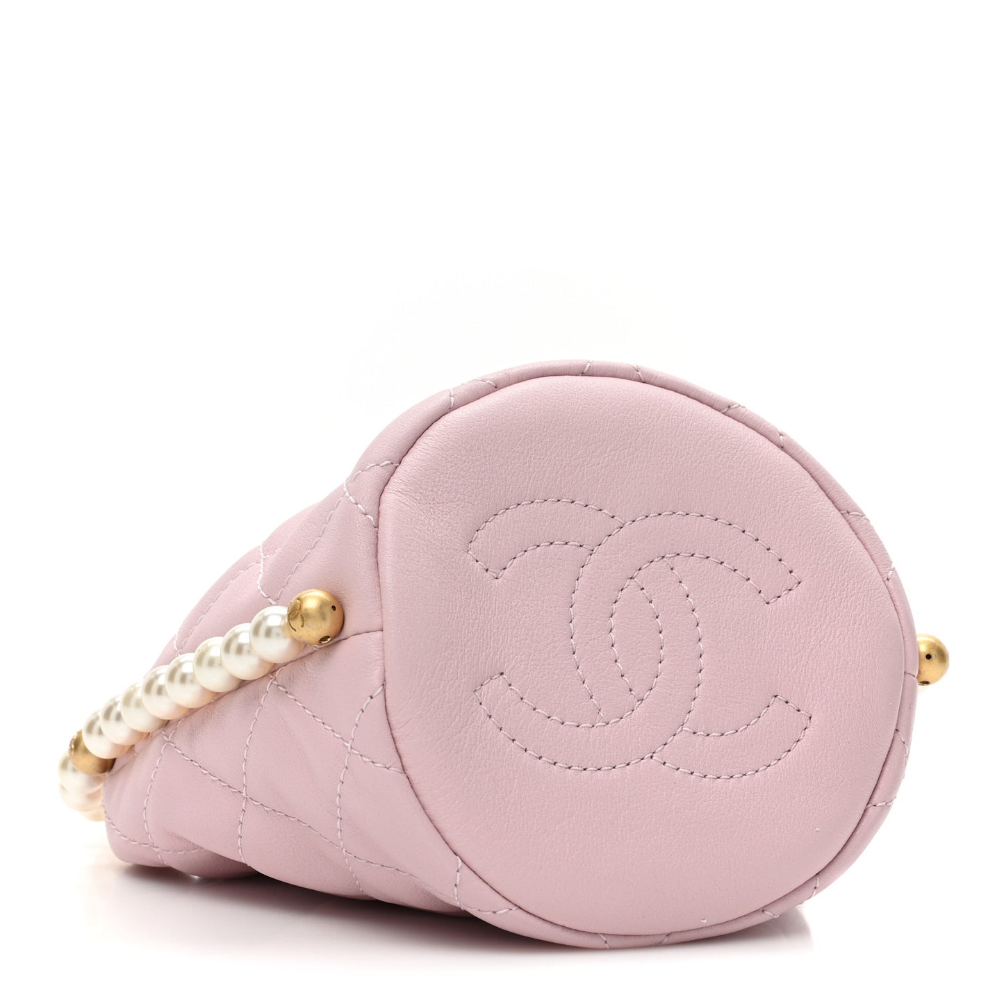 Calfskin Quilted Pearl Mini About Pearls Drawstring Bucket Light Pink