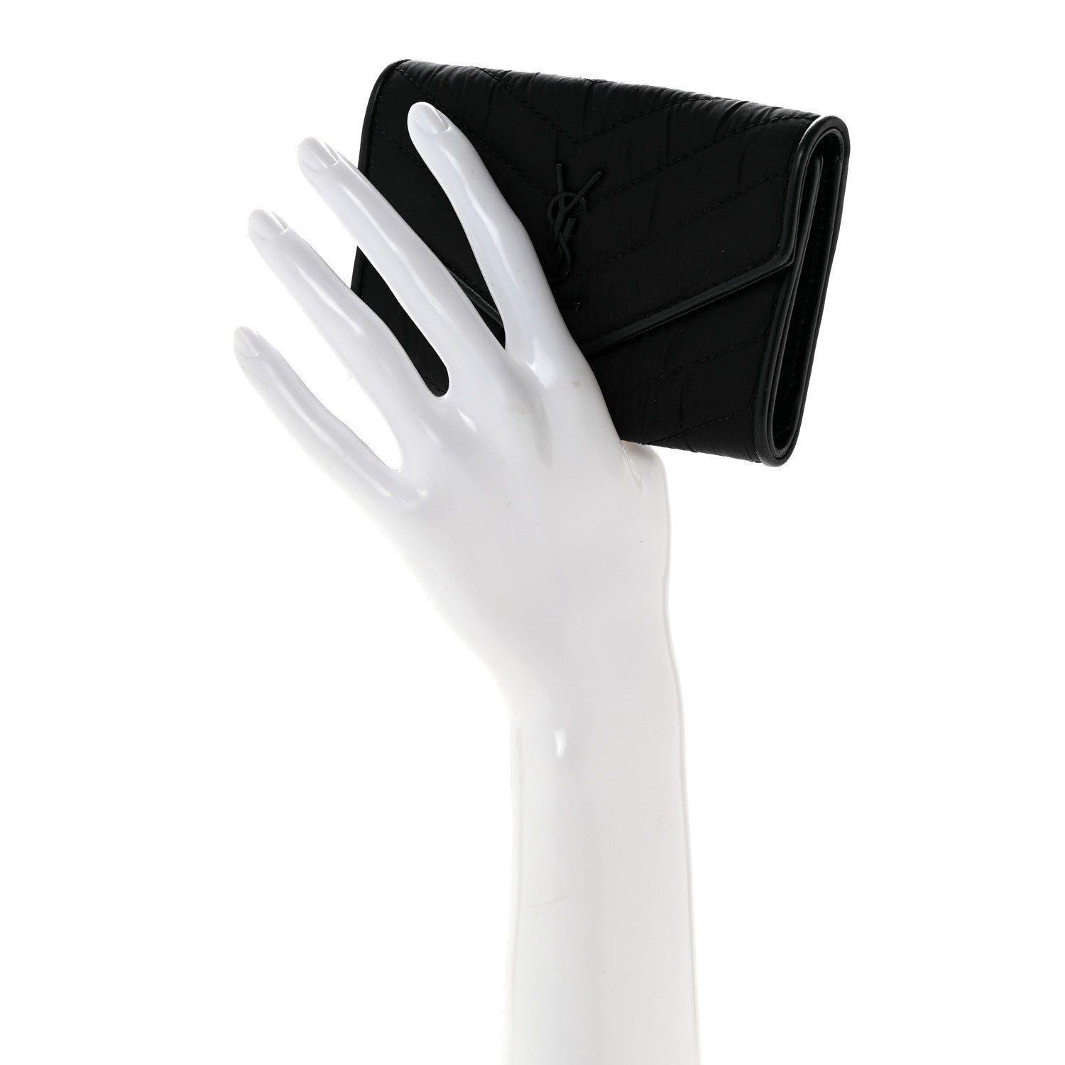 Saint Laurent Calfskin Nylon Matelasse Chevron Small Monogram Envelope Wallet Black 2 of 7