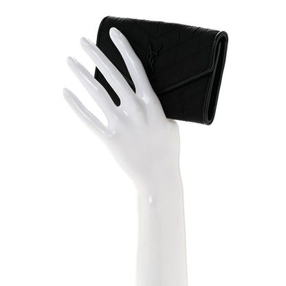 Saint Laurent Calfskin Nylon Matelasse Chevron Small Monogram Envelope Wallet Black 2 of 7
