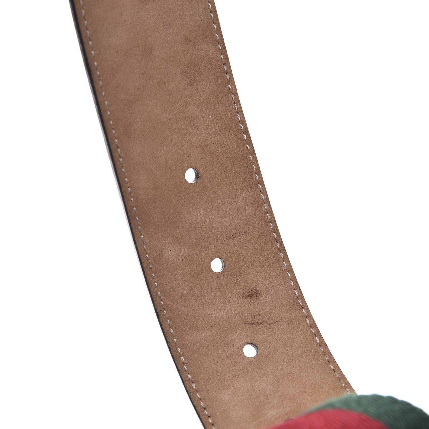 Gucci Nylon Calfskin Double G Web 40mm Belt 80 32 Green Red Cuir 5 of 5