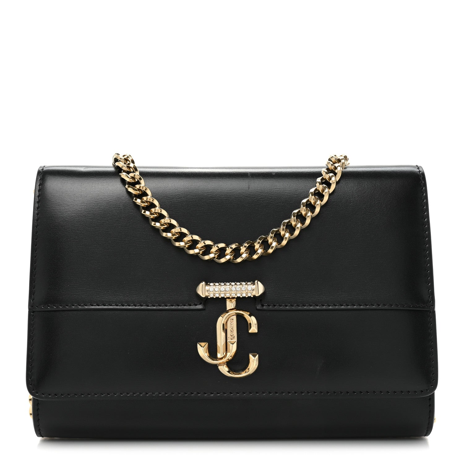 Jimmy Choo Calfskin Varenne Crystal Bar Avenue Chain Clutch Black 1 of 11