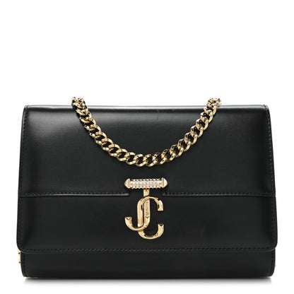 Jimmy Choo Calfskin Varenne Crystal Bar Avenue Chain Clutch Black 1 of 11