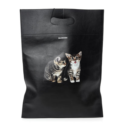 Balenciaga Calfskin Printed Kitten Plastic Bag Shopper S Black 2 of 9