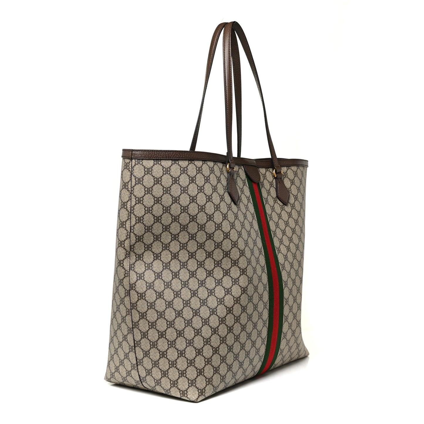 X BALENCIAGA BB Supreme Monogram Web Large Ophidia Shopping Tote Beige New Acero