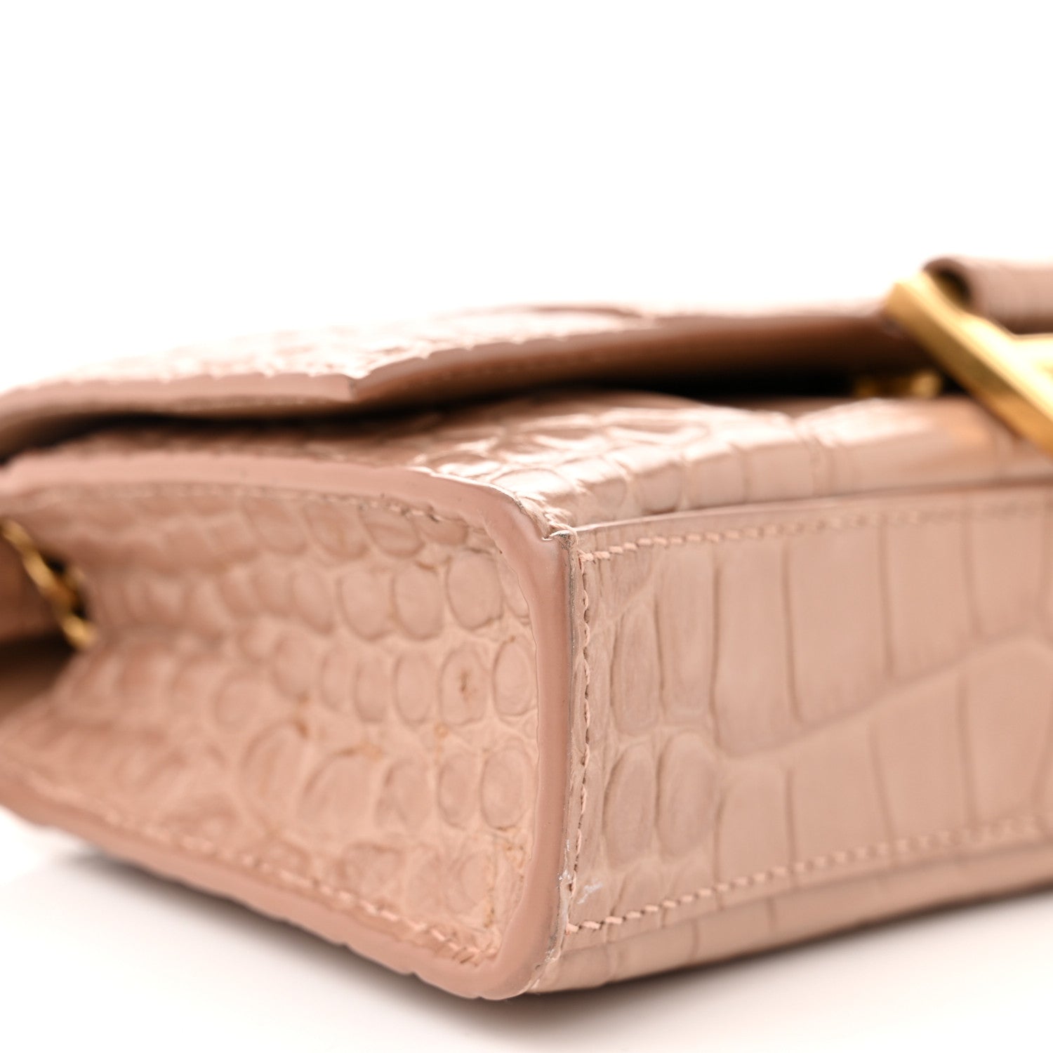 Balenciaga Shiny Calfskin Crocodile Embossed Hourglass Chain Bag Nude Beige 8 of 10