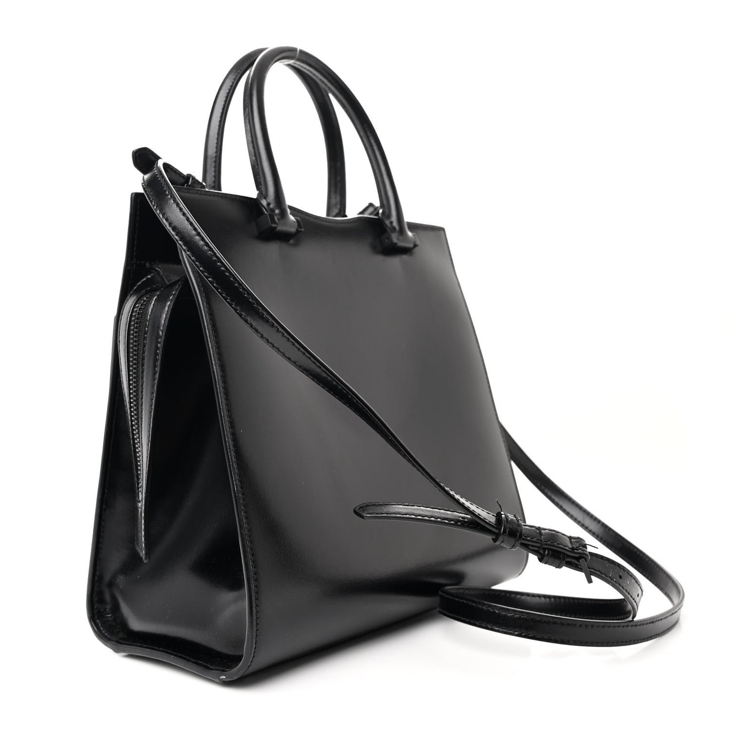 Shiny Calfskin Small Uptown Tote Black