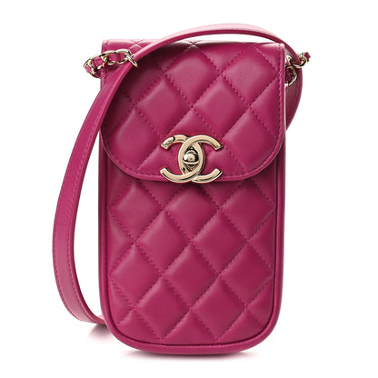 Chanel Lambskin Quilted Phone Chain Clutch Waist Bag Pink 1 of 7