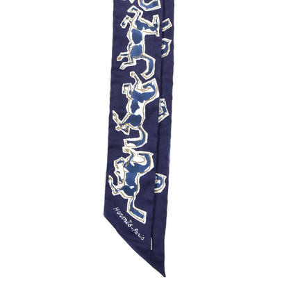 Hermes Silk Chevaux En Liberte Twilly Marine Indigo Blanc 2 of 3