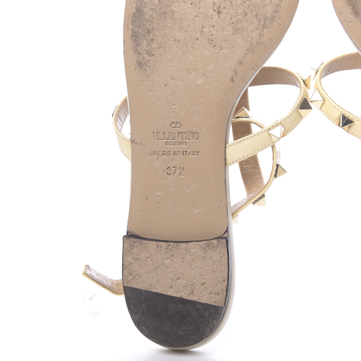 Valentino Garavani Patent Rockstud Ankle Strap Flat Sandals 37.5 Ivory 9 of 11