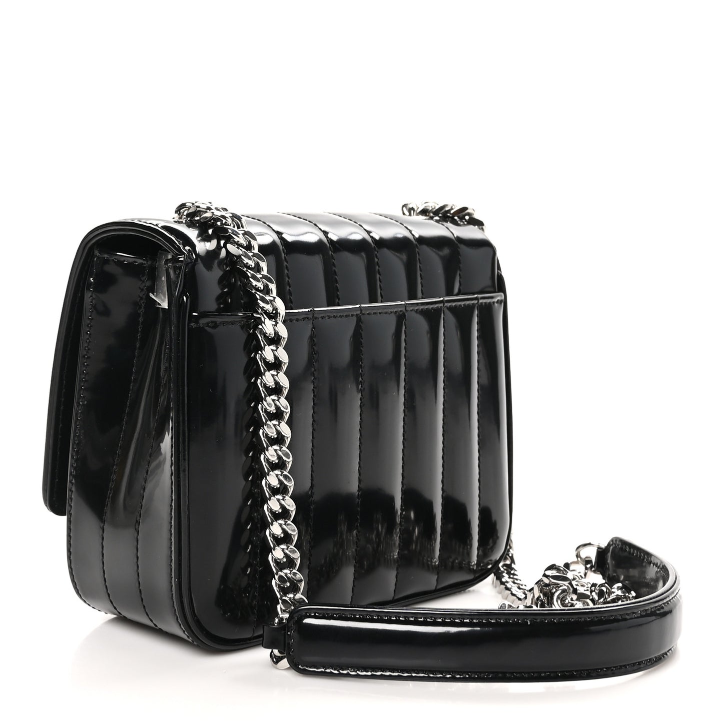 Patent Calfskin Matelasse Monogram Small Vicky Chain Bag Black