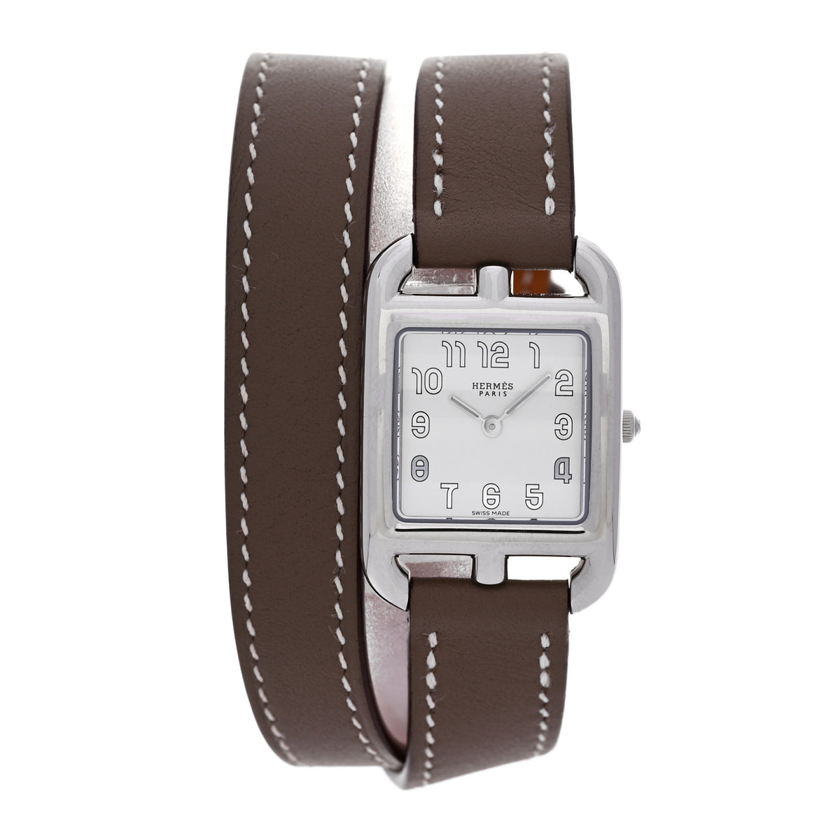 Hermes Stainless Steel Swift 23mm Cape Cod Double Tour Quartz Watch Etoupe 1 of 4