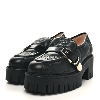 Gucci Nappa Cordovan Lux GG Matelasse Buckled Platform Lug Sole 60mm Loafers 38 Black 3 of 9