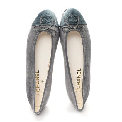 Chanel Velvet Cap Toe Ballerina Flats 39 Grey Green 2 of 9